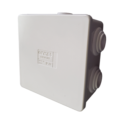 Caja Estanca de PVC Para Derivación y Conexión, 6 Entradas, Tapa a Presión, 80×80×40 mm, Uso Exterior IP44, Material que no Propaga el Fuego y Libre de Hálogenos