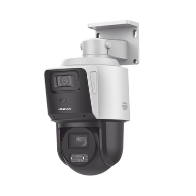 [TandemVu] PTZ IP 4 Megapixel con Cámara Panoramica 4 Megapixel / 4X Zoom / Dual Light (40 mts IR + 30 mts Luz Blanca) / ACUSENSE / IP66 / PoE+ / DARKFIGHTER / Micro SD / Incluye Base para Techo o Pared