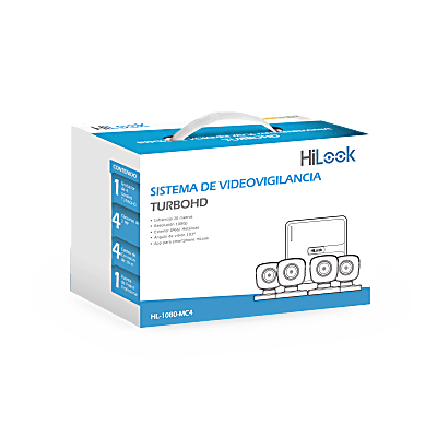 [HL-1080-MC4] KIT TurboHD 1080p / DVR 4 canales / 4 Cámaras Bala de Metal / H.265+ / 1 Fuente de Poder Profesional / Accesorios de Instalación
