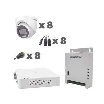[KH1080P8EWFH] KIT TurboHD 1080p / DVR 8 Canales con audio por coaxitron / 8 Cámaras con Micrófono Integrado 101° Visión/  luz blanca + IR visión nocturna  / Transceptores / Conectores / Fuente de Poder Profesional